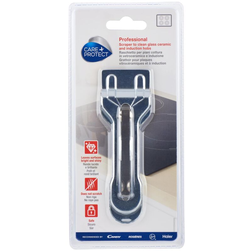 foto del prodotto care+protect - raschietto per la pulizia di piani cottura in vetroceramica/a induzione. il raschietto, sicuro da usare, rende le superfici lucide e brillanti senza graffiarle. la lama è sostituibile