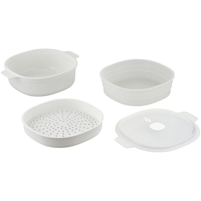 foto del prodotto care protect vaporiera pentola a vapore per microonde. contenitore ideale per cuocere a vapore, servire e conservare, non contiene bpa, 4l, con 2