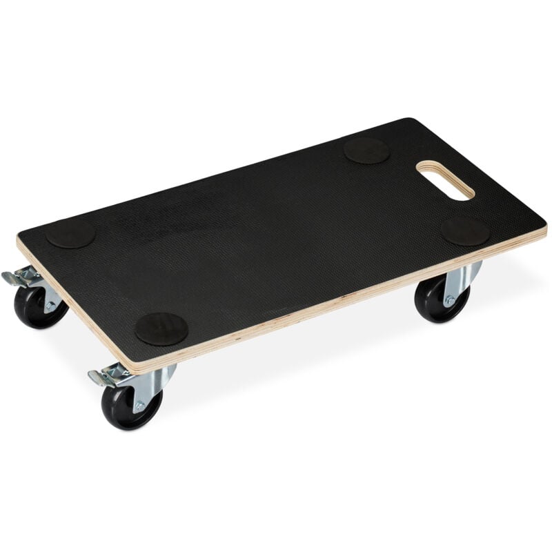 foto del prodotto carello portapacchi con freni, 400 kg, ruote girevoli, rivestimento antiscivolo, hlp 11,5 x 58 x 30 cm, nero relaxdays