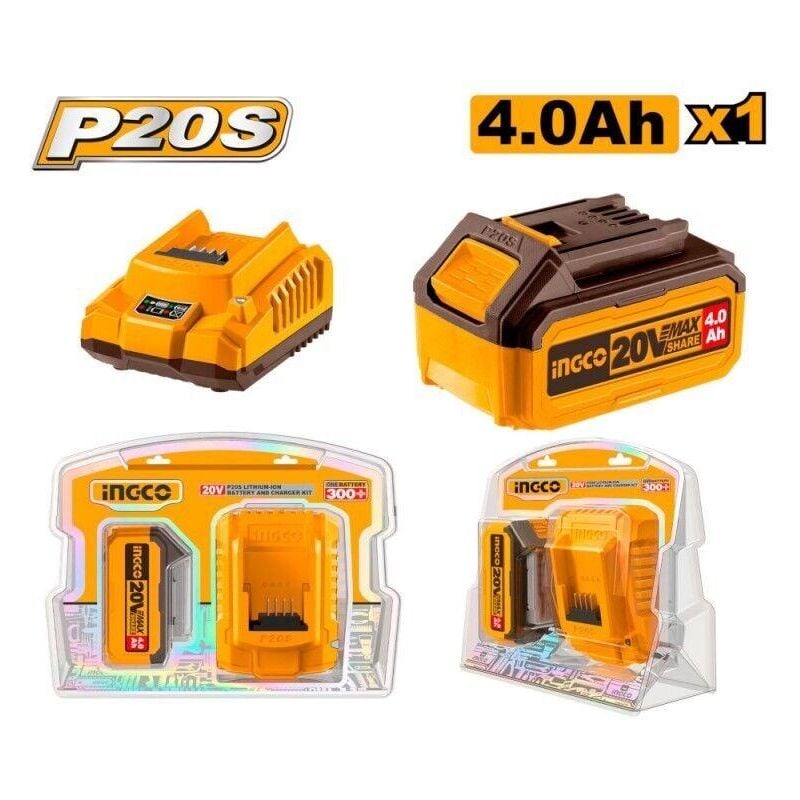 foto del prodotto caricabatteria 1 batteria a litio 20v 4 ah per elettroutensili ingco da 20v.