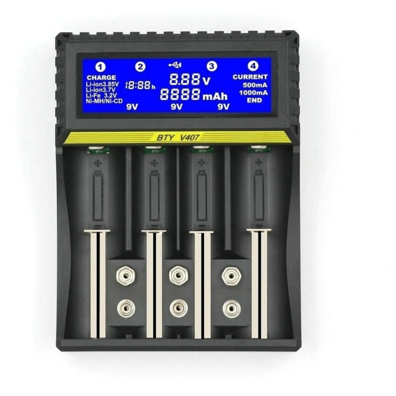 foto del prodotto caricabatteria 18650 batteria agli ioni di litio nichel metallo idruro nichel cadmio aa aaa 9v caricabatteria intelligente con display lcd, nero