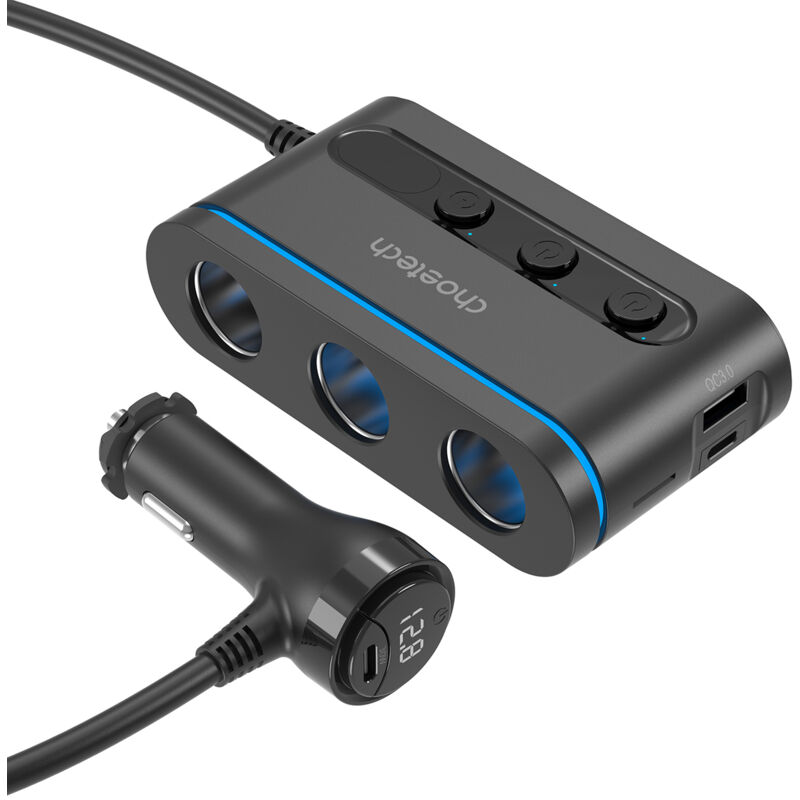 foto del prodotto caricabatteria da auto 3x prese accendisigari 2x usb c pd 1x usb a qc nero