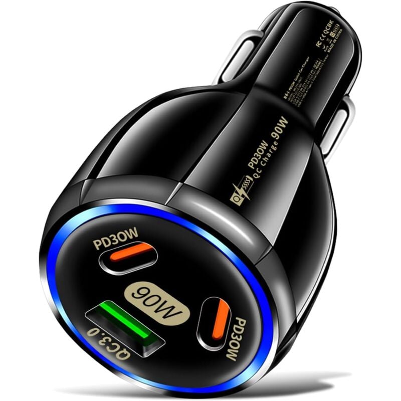 foto del prodotto caricabatteria da auto a ricarica rapida usb c da 90 w per accendisigari pd qc 30 w per tablet iphone samsung galaxy huawei xiaomi