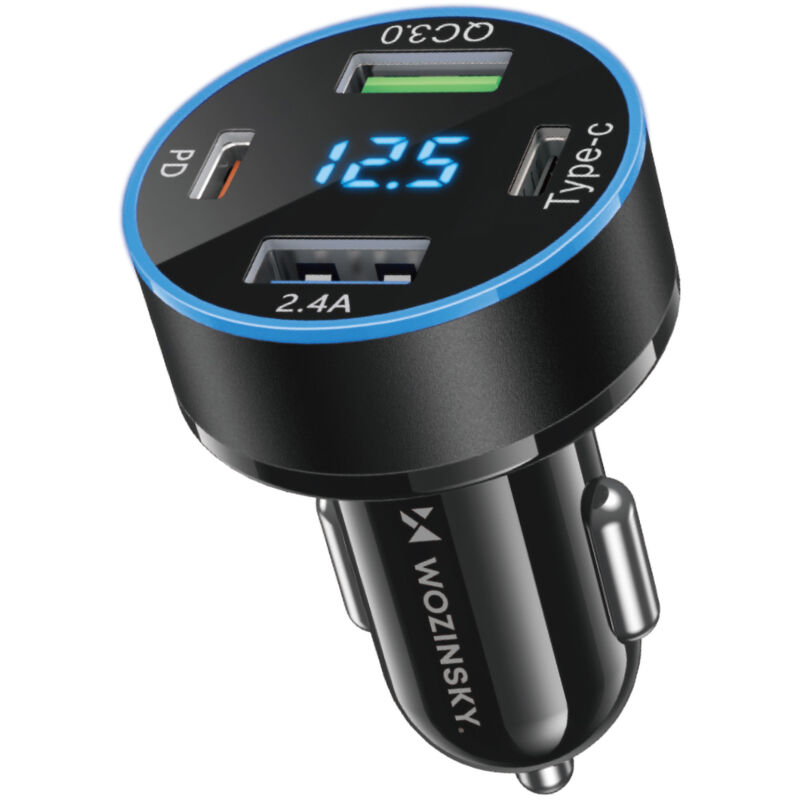 foto del prodotto caricabatteria da auto con display 50w 2xusb c e 2xusb a nero