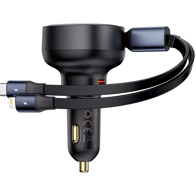 foto del prodotto caricabatteria da auto con usb c e cavo usb c retrattile per iphone 60w, nero