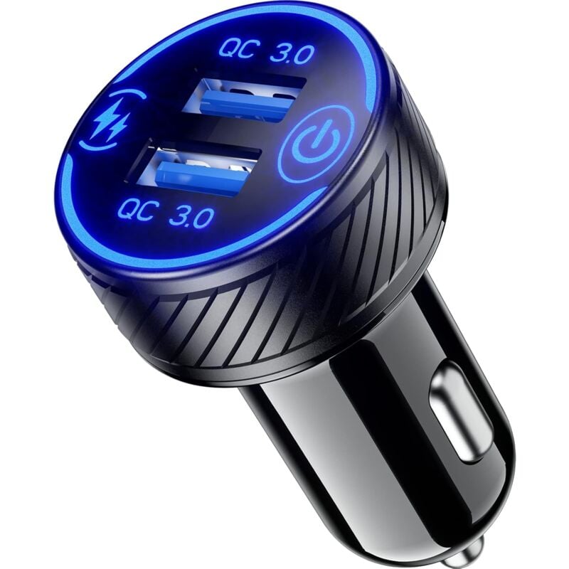 foto del prodotto caricabatteria da auto per accendisigari dual port qc3.0 adattatore per caricabatterie usb veloce 36w 3a con interruttore