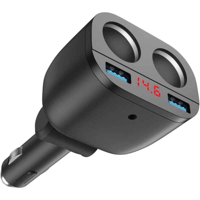 foto del prodotto caricabatteria da auto usb presa accendisigari con doppia porta di ricarica qc3.0 12v 24v 120w con voltmetro a led per telefono cellulare, tablet gps