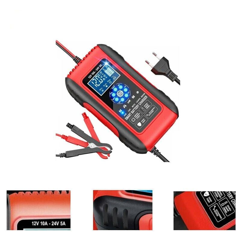 foto del prodotto caricabatteria e mantenitore automatico per batterie lifepo4 per auto e moto 10a 12v 24v smart con display lcd e funzione di riparazione per batterie