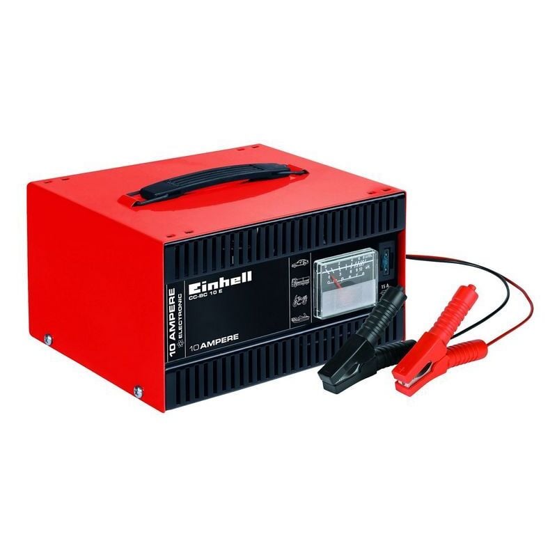 foto del prodotto caricabatteria einhell cc bc 10 e elettronico con pinze per auto e moto 14,1 v