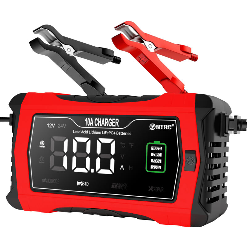 foto del prodotto caricabatteria per auto 10a 12v 24v, caricabatteria manutentore e funzione di riparazione automatica per batterie al piombo acido per barche,