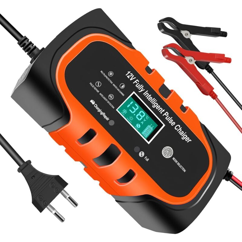 foto del prodotto caricabatteria per auto 10a 12v, caricabatteria intelligente per auto 12v mantenitore per batteria per moto con display lcd e funzione di
