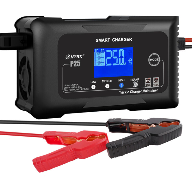 foto del prodotto caricabatteria per auto 25a, caricabatteria per auto 12v 24v, manutentore e desolfatore per auto, moto, tosaerba, barca, litio, lifepo4 e piombo