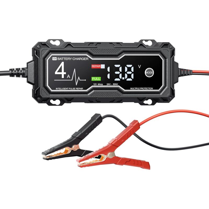 foto del prodotto caricabatteria per auto 4a 12v, caricabatteria per moto con touch screen lcd, caricabatteria per auto con protezione e ricondizionamento multiplo per
