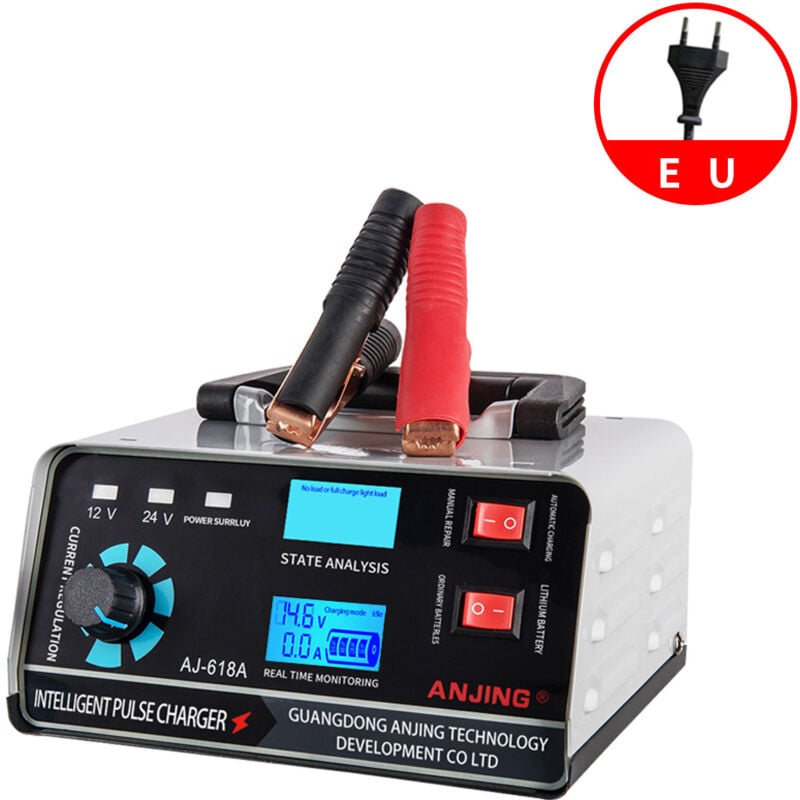 foto del prodotto caricabatteria per auto, caricabatterie a impulsi in rame puro ad alta potenza da 12 v, attivatore di riparazione batteria per auto, barca, moto,