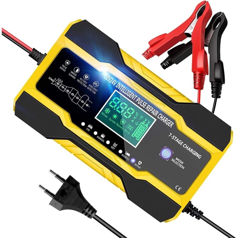 foto del prodotto caricabatteria per auto moto 10a 12v 24v caricabatterie intelligente con compensazione della temperatura con touch screen lcd e 5 modalit funzione