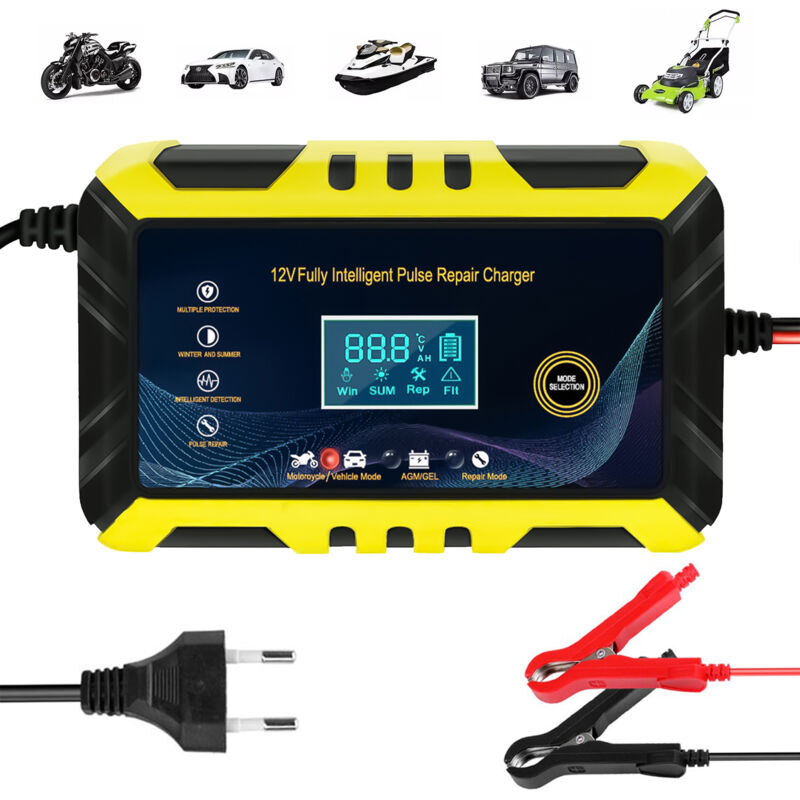 foto del prodotto caricabatteria per auto sdlogal caricabatteria intelligente 12v 6a, display lcd, mantenitore caricabatteria