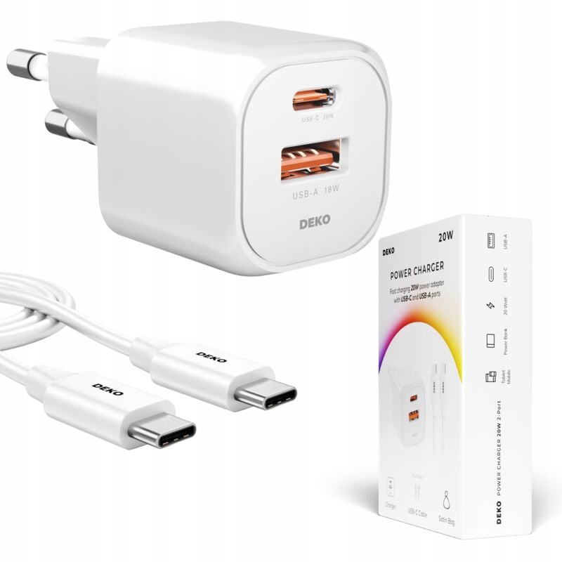 foto del prodotto caricabatteria veloce usb c per telefono universale 20w + cavo usb c 100w bianco
