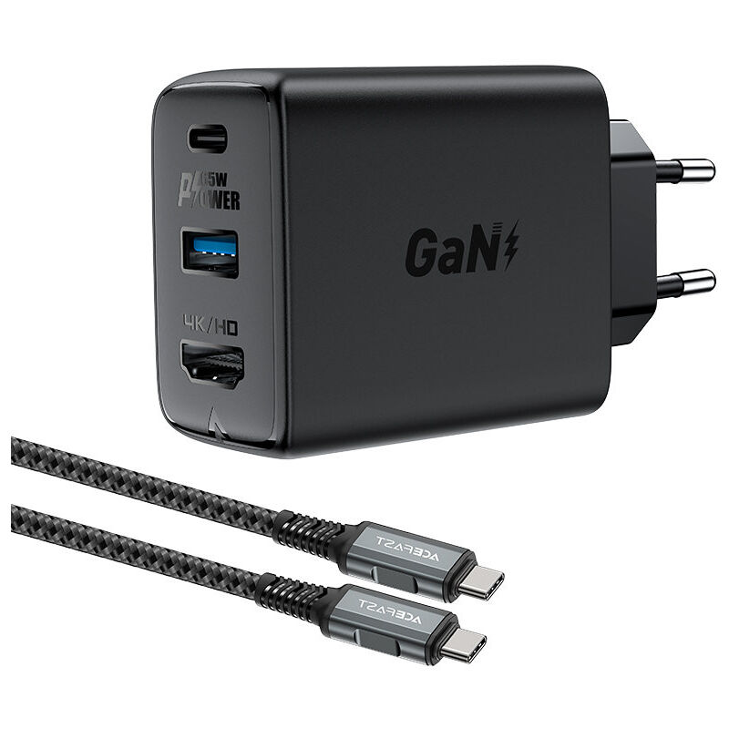 foto del prodotto caricabatterie 2in1 con cavo usb c adattatore usb c hdmi 4k, nero