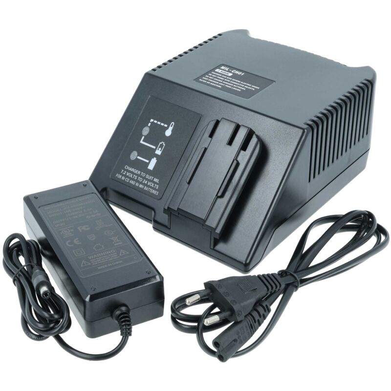 foto del prodotto caricabatterie 7,2 24 v compatibile con aeg milwaukee pes 7.2t, pbs 3000, mx9.6 batterie ni cd, nimh, li ion di attrezzi, 120 w vhbw