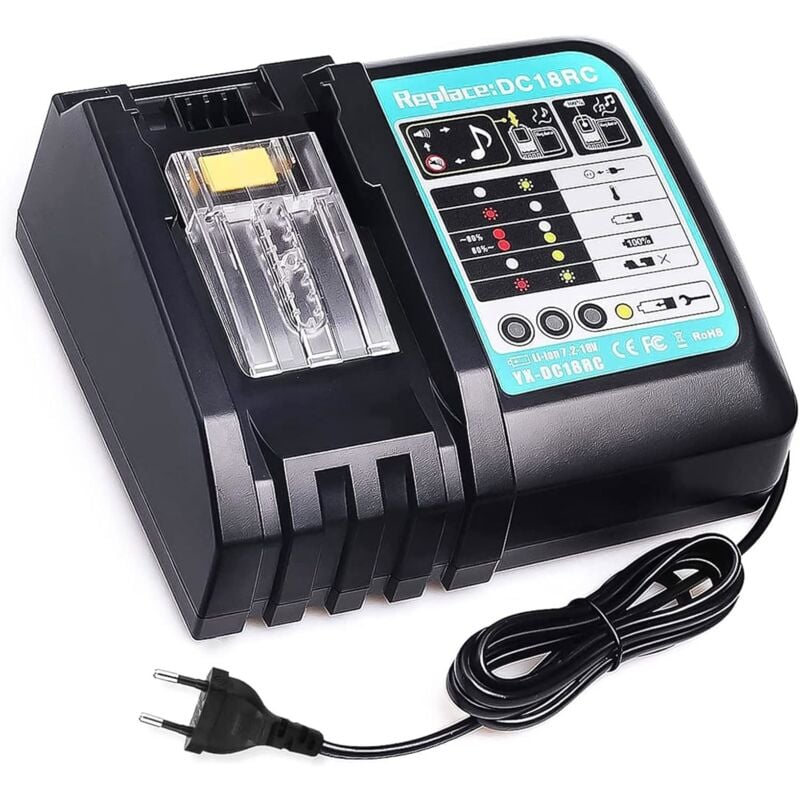 foto del prodotto caricabatterie, caricabatterie per elettroutensili, caricabatterie rapido dc18rc compatibile con batteria makita 14,4 v 18 v bl1830 bl1840 bl1850