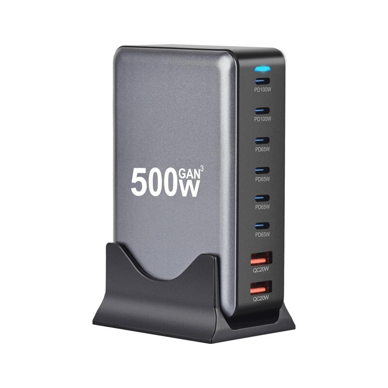 foto del prodotto caricabatterie da 500 w, ganfastiii a 8 porte, 2 porte singole da 100 w, supporta pd3.0, 8 porte di ricarica rapida simultanee, 2 x 100 w, 4 x 65 w,