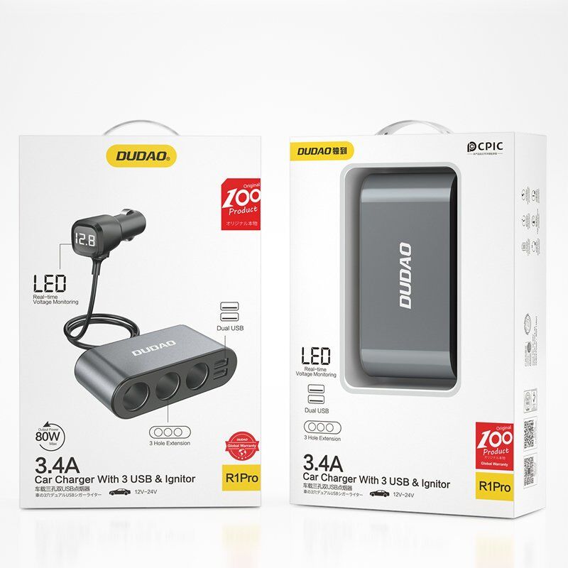 foto del prodotto caricabatterie da auto 2x usb sdoppiatore per presa accendisigari 3x nero