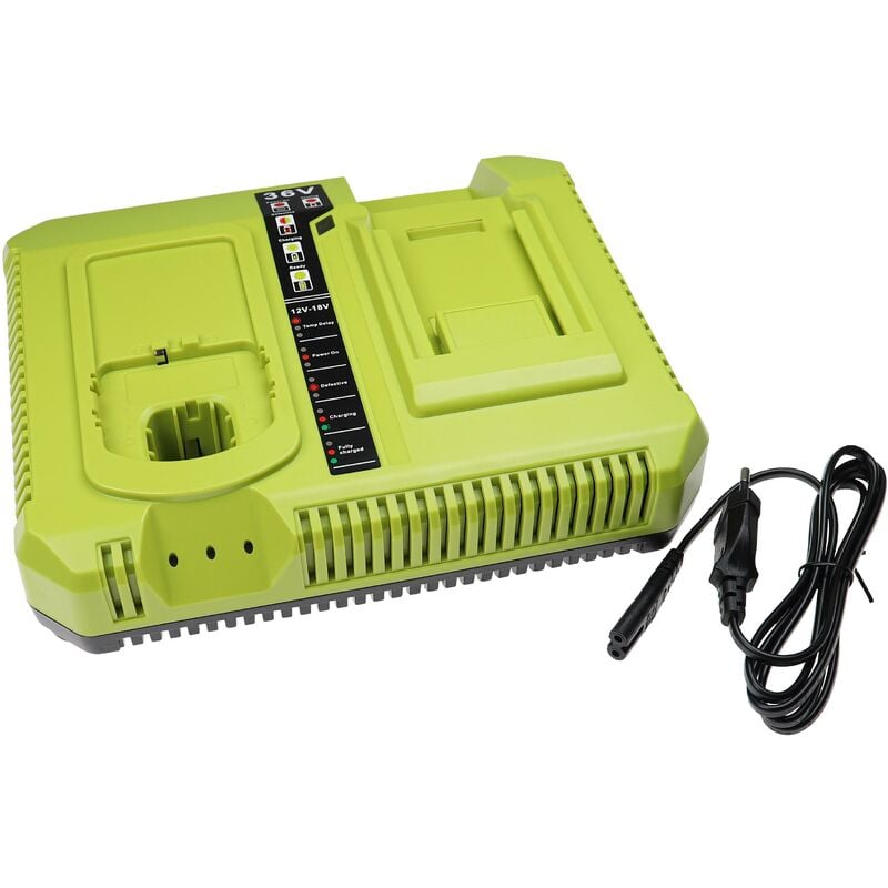 foto del prodotto caricabatterie duale 36 v compatibile con ryobi bpp-1817, bpp-1817/2, bpp-1817m, bpp-1820 batterie ni-cd, nimh, li-ion di attrezzi / tagliaerba - vhbw