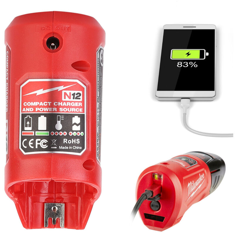foto del prodotto caricabatterie e alimentatore usb portatile ej.life adatto per milwaukee 1201 m12, 10x6,3x5 cm