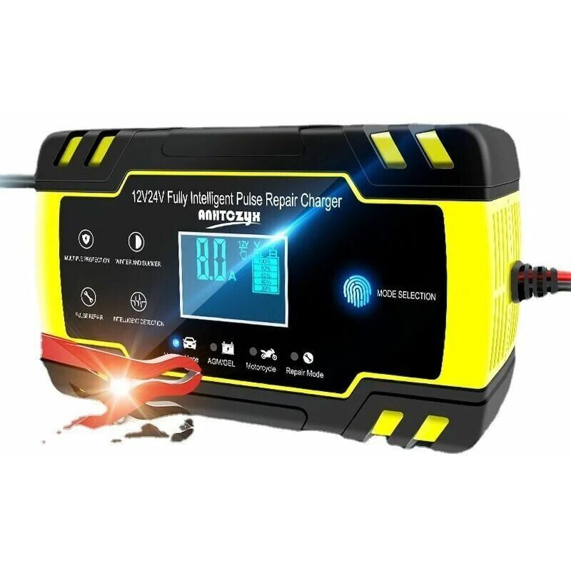 foto del prodotto caricabatterie intelligente 12v 24v 8a, mantenitore caricabatteria a 3 fasi e funzione di riparazione automatica per camion auto moto, agm, gel,