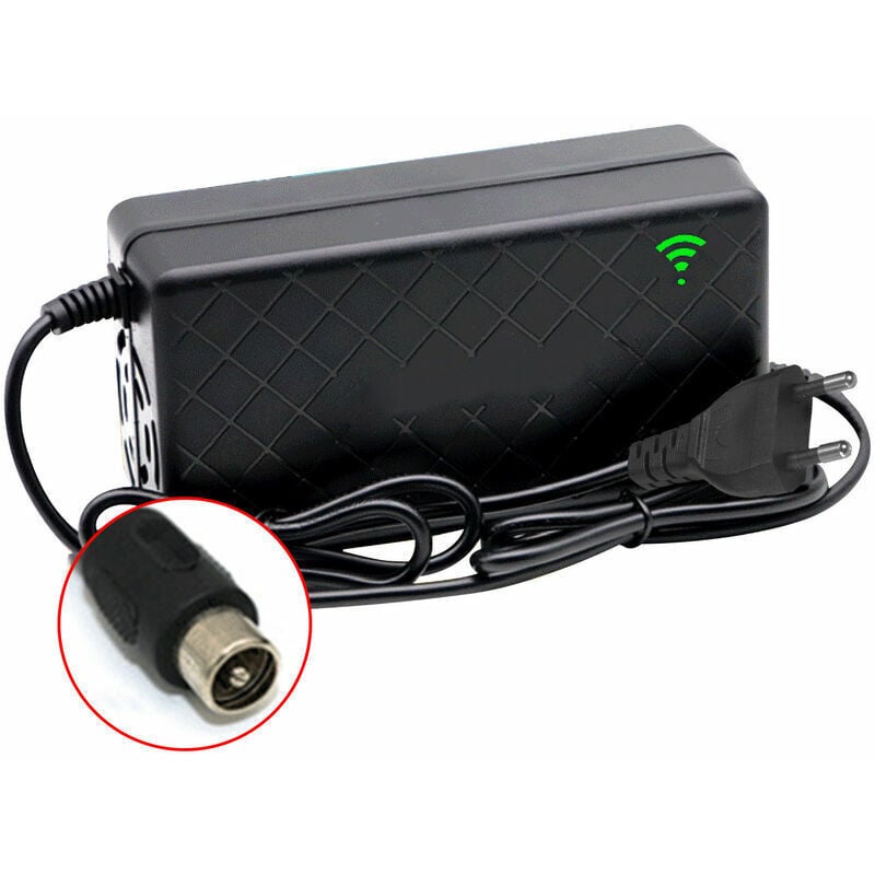 foto del prodotto caricabatterie intelligente per bici elettrica da 24 v 2 a, uscita batteria al litio da 29,4 v 2 a, porta cc, caricabatterie rapido con ventola di raffreddamento, spina rca