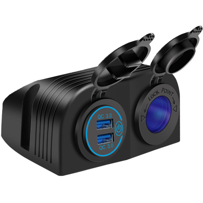 foto del prodotto caricabatterie moto impermeabile 36w dual usb qc3.0 presa accendisigari 12v 24v pannello tenda a 2 fori con led e interruttore per auto barca camper