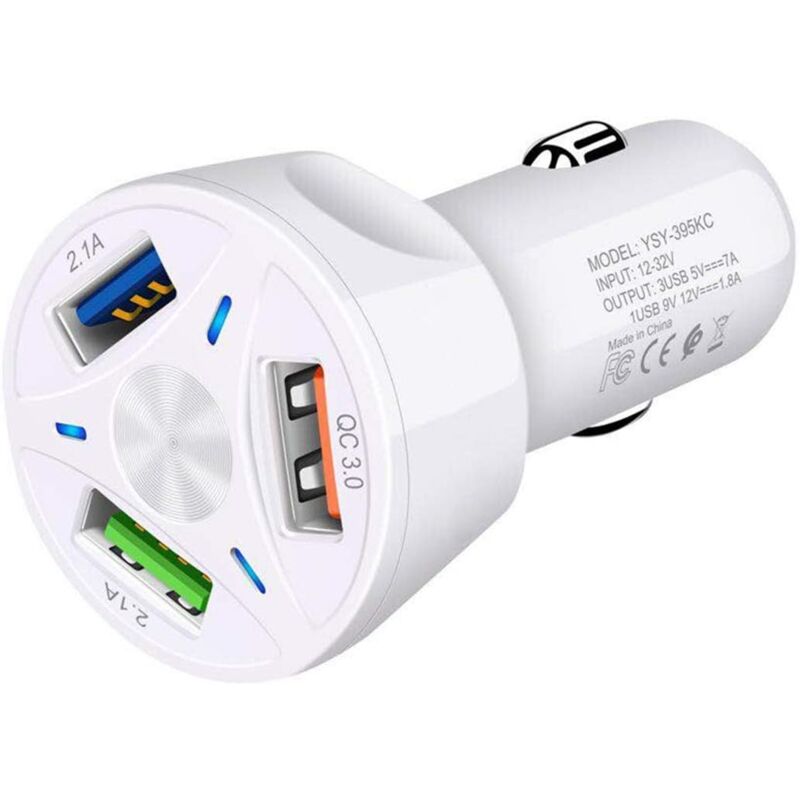 foto del prodotto caricabatterie per auto a 3 porte, caricabatteria per accendisigari usb, presa per accendisigari rapida 3.0 2.1a, compatibile con iphone, ipad,