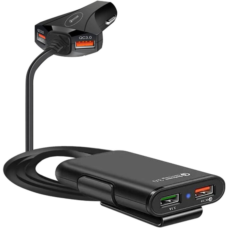 foto del prodotto caricabatterie per auto a ricarica rapida usb qc3.0 multi porte 4 in 1, adattatore per accendisigari anteriore posteriore da 60 w e 12 a per