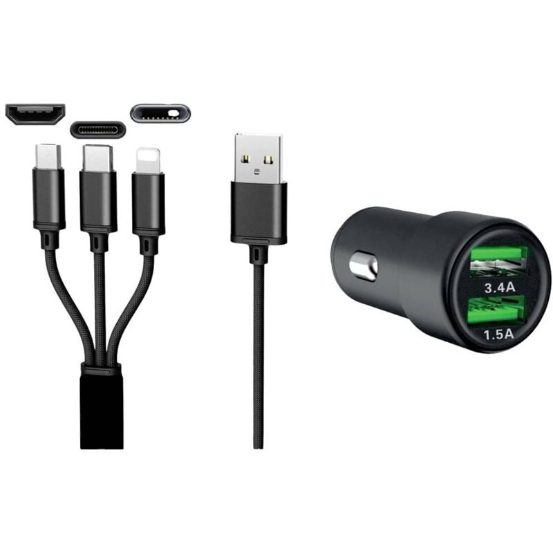 foto del prodotto caricabatterie per auto dual usb 3in1 12 24v portata massima corrente 3.4 a 12 24 v iwh