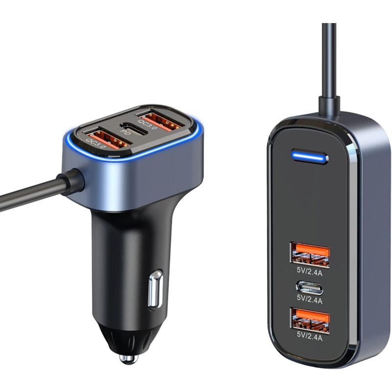 foto del prodotto caricabatterie per auto usb c a 6 porte, adattatore per accendisigari per auto hidou da 65,5 w, ricarica rapida con cavo da 1,5 m per la ricarica del