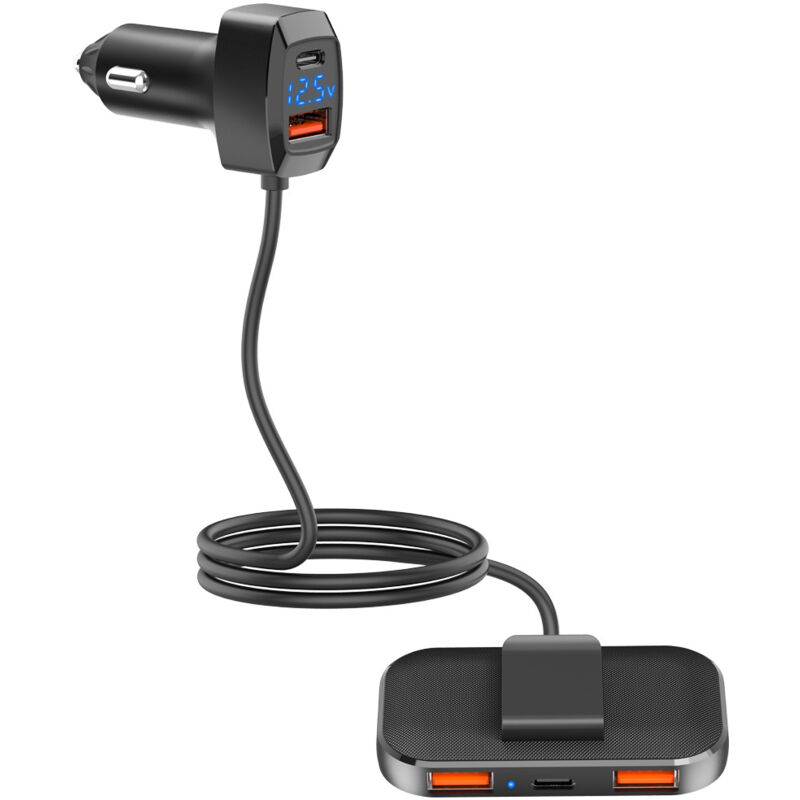 foto del prodotto caricabatterie per auto usb c, doppio pd3.0, tre qc3.0, adattatore per caricabatteria per auto usb di tipo c a ricarica rapida con cavo da 1,5 m per