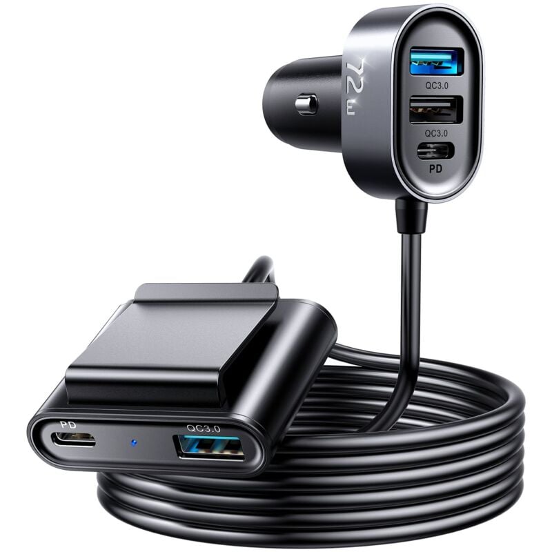 foto del prodotto caricabatterie per auto usb c e usb da 72 w, 5 porte pd 3.0 e qc 3.0 e pps super veloce cavo di prolunga da 1,5 m caricabatterie per auto usb c