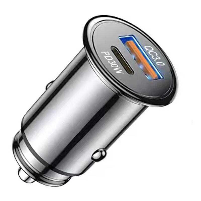 foto del prodotto caricabatterie per auto usb, caricabatteria per auto a ricarica rapida usb c pd48w, caricabatteria per auto usb a qc3.0 completamente in metallo per