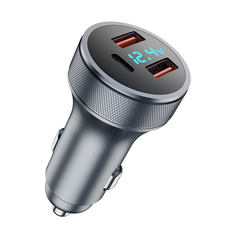 foto del prodotto caricabatterie per auto usb da 72 w, adattatore di ricarica rapida in metallo, doppio usb 18 w qc 3.0 36 w pd, caricabatteria per auto usb con