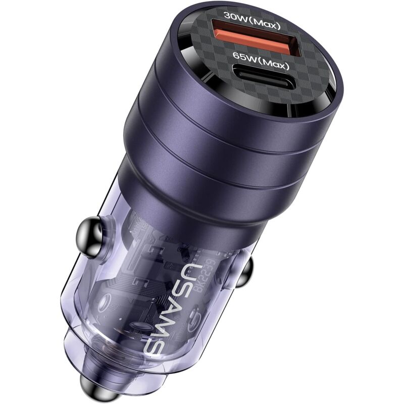 foto del prodotto caricabatterie per auto usb da 95 w, mini caricabatteria per auto pluggify 2 porte pd65w qc30w caricabatterie per auto a ricarica rapida