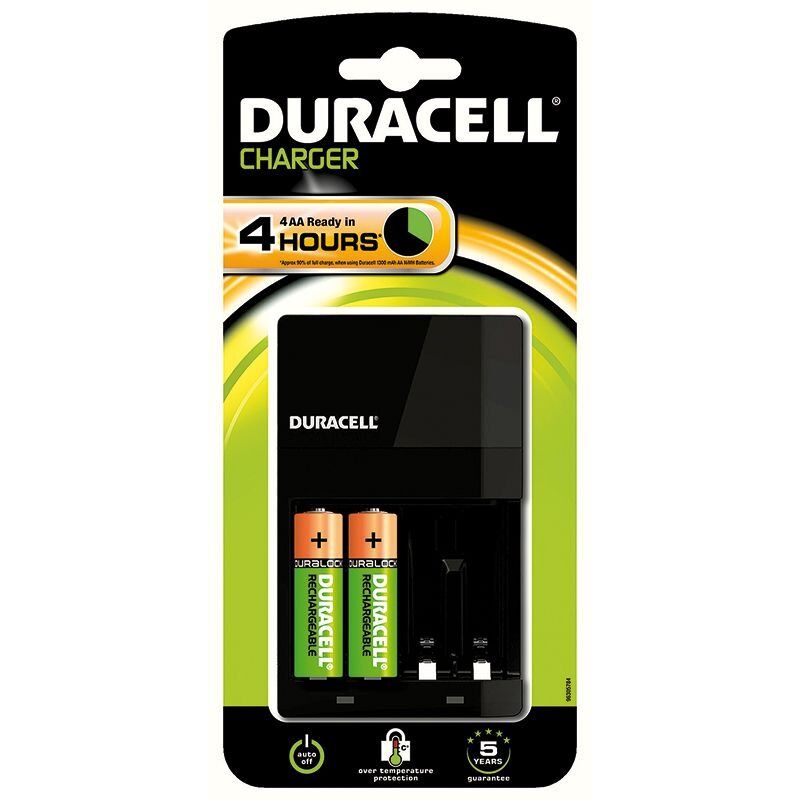foto del prodotto caricabatterie per batterie ni-cd e ni-mh per 4 aa e 4 aaa, incluse 2 batterie aa 'stay charged' duracell cef14-4h