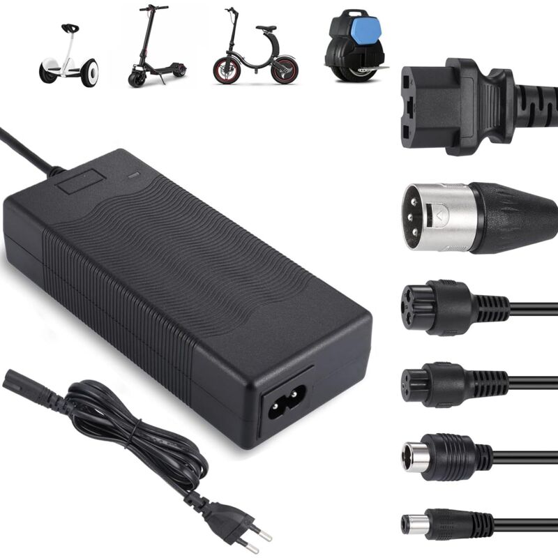 foto del prodotto caricabatterie per monopattino elettrico, caricabatterie universale 42v 2a per hoverboard, per batteria al litio da 36v con 6 connettori, compatibile