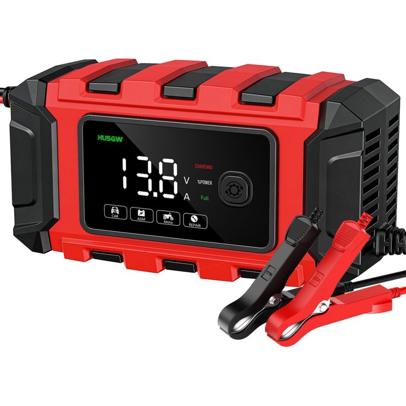 foto del prodotto caricabatterie per moto 12v6a, caricabatteria per moto con funzione di riparazione automatica e display lcd, caricabatteria di mantenimento per auto,