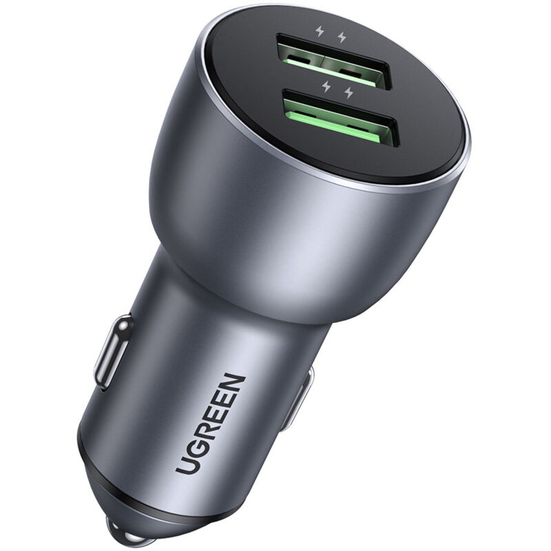 foto del prodotto caricabatterie rapido per auto ugreen 2x usb 36w quick charge scp fcp afc grigio cd213 10144 