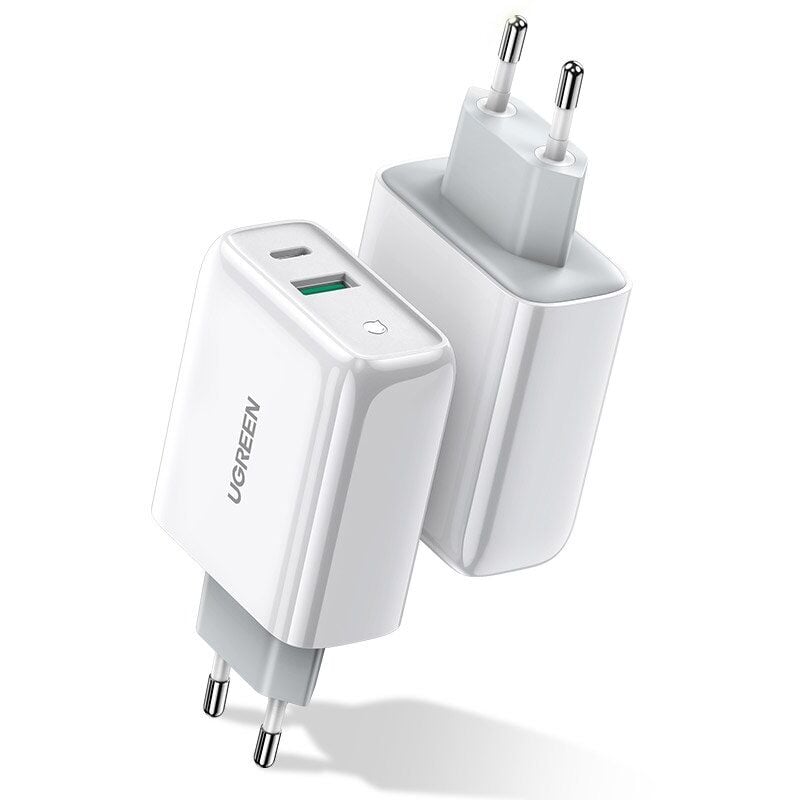 foto del prodotto caricabatterie rapido ugreen usb c usb a 36w bianco