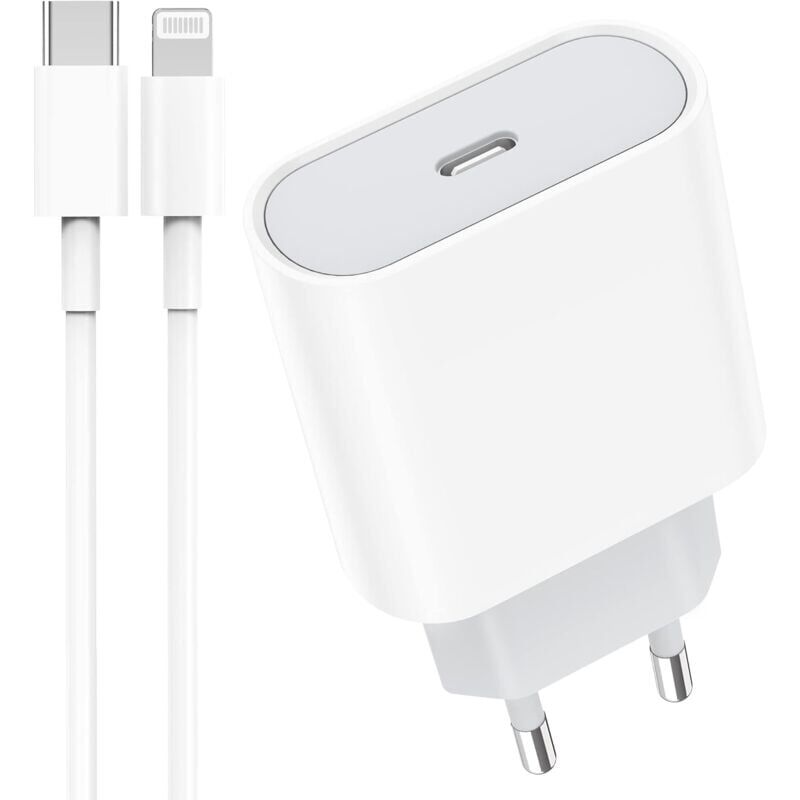foto del prodotto caricabatterie rapido usb c da 20 w con cavo da 2 m per iphone 14 14 pro 14 pro max 14 plus 13 12 11 se x xs xr, airpods, adattatore di