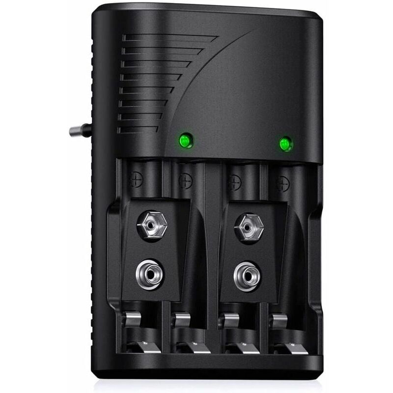 foto del prodotto caricabatterie universale aa aaa 9 v, caricabatterie rapido 6802 per batterie ricaricabili aa aaa ni mh o 9 v con indicatore led, tensione mondiale