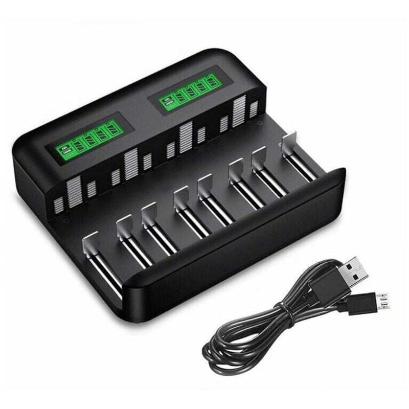 foto del prodotto caricabatterie universale lcd, caricabatteria ricaricabile per batterie aa hr6, aaa hr3, c hr14, d hr20 ni mh nicd con ingresso micro usb tipo c,
