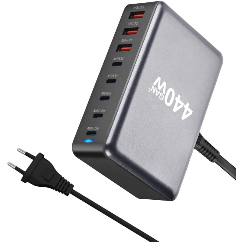 foto del prodotto caricabatterie usb c, caricabatterie usb gan a 8 porte da 440 w, caricabatterie per laptop compatibile con iphone 16, 15, 14, 13, macbook air, ipad,