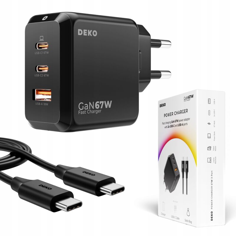 foto del prodotto caricabatterie usb c veloce universale 3x usb 67w 65w tipo c cavo usb c 100w